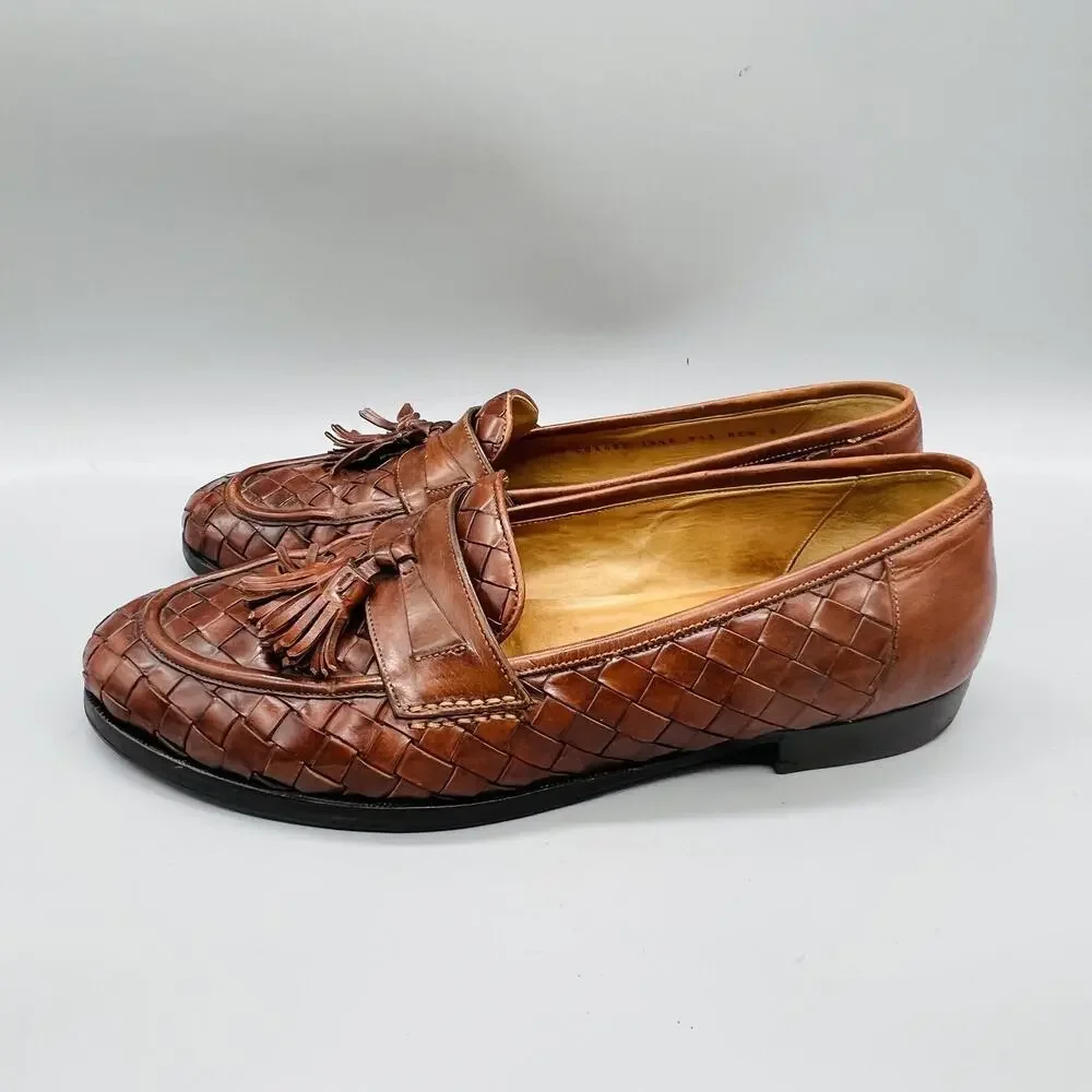 Cole Haan Shoes Mens 10.5 Brown Leather Collection Woven Tassel Loafers Dress